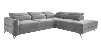 Pomello L-shaped corner sofa with sleeping function with storage and adjustable headrests Letto 85 easy-cleaning velvet right-hand side