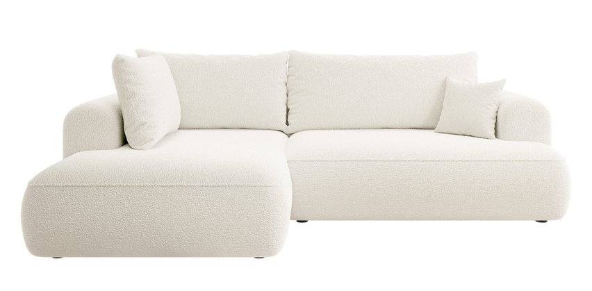 Ovo II L-shaped corner sofa with sleeping function Abriamo 04 with side panel and left-sided boucle container