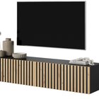 Telire TV cabinet, 138.6 cm, black, with lamella front, artisan oak