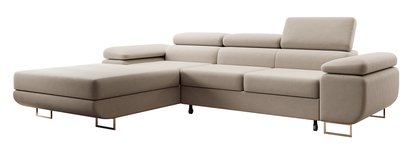 Ganta L-shaped corner sofa with sleeping function with container Castel 03, easy-to-clean velvet, left-hand side