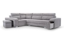 Umill L corner sofa bed with bar and pouffe (Fabric: Lincoln 86, Side: Left)