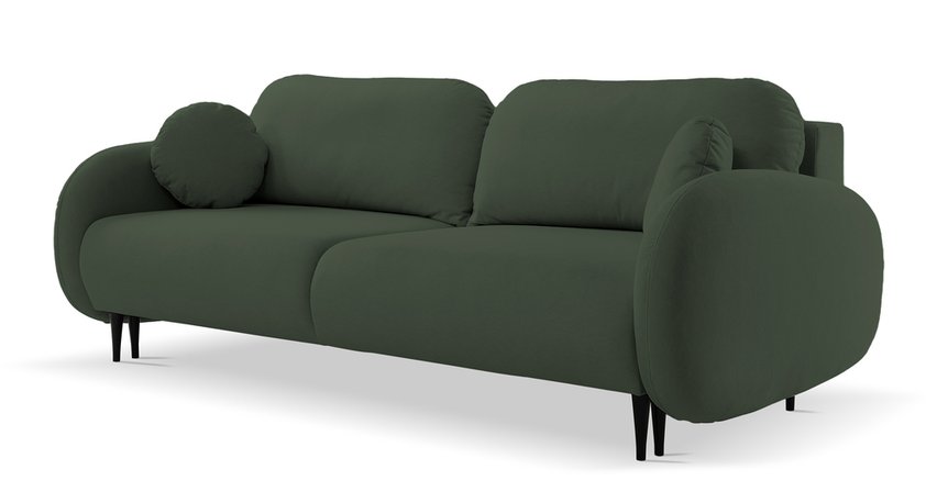 Bafra sofa bed with sleeping function and bedding container, olive velvet