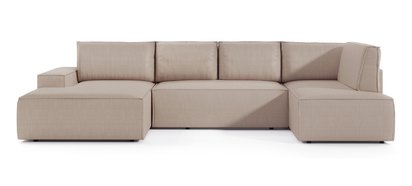 Corner sofa with sleeping function Farese New U-shaped with storage left-hand side beige corduroy