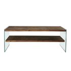 Tevost TV cabinet, glass, with wooden shelves, 120 cm