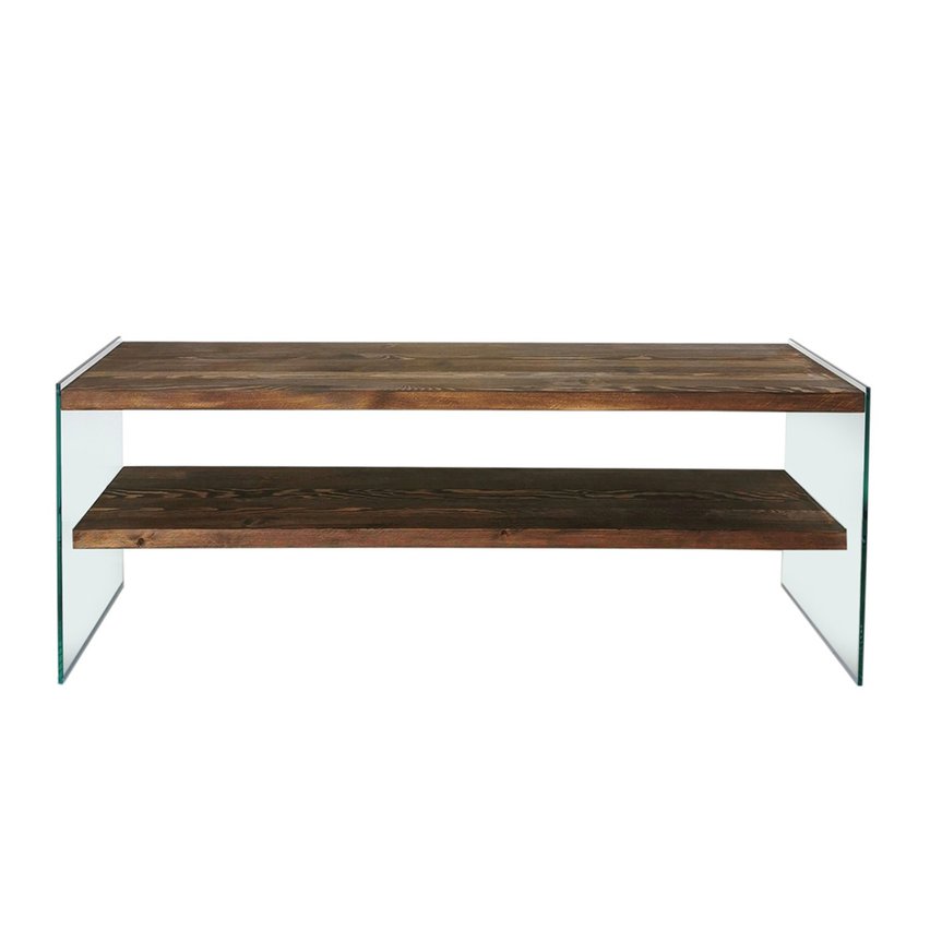 Tevost TV cabinet, glass, with wooden shelves, 120 cm