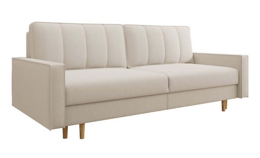 Derban three-seater sofa bed with storage, light beige velvet, easy to clean