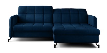 Clainlo L-shaped corner sofa with sleeping function with storage and adjustable headrest, navy blue hydrophobic velvet, right-hand side