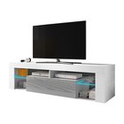 Meuble TV Bianko 140 cm (Blanc Mat / Gris Brillant, LED)