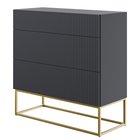 Veldio chest of drawers with a milled front and three drawers 90 cm Black with gold legs