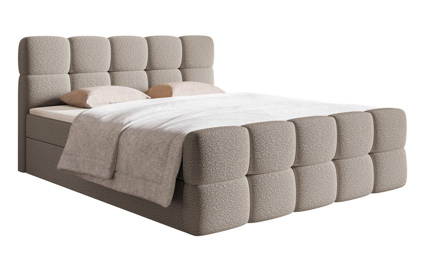 Continental bed 140x200 cm Cloudy with containers and topper Legend 03 boucle