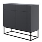Veldio two-door chest of drawers with a milled front and two drawers 100 cm Black with black legs (MILOMAR FRAME)