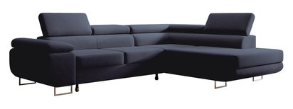 Stevil L-shaped corner sofa with sleeping function with Castel 79 container, easy-to-clean velvet, right-hand