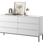 Bemmi white six-drawer chest of drawers with black legs