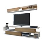 Jeffrey TV cabinet with teak fronts and wall shelf