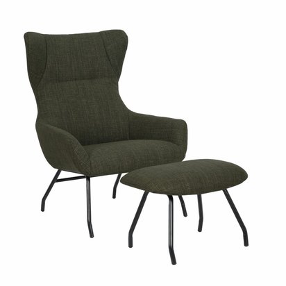 Suppet lounge chair with footstool, olive braid