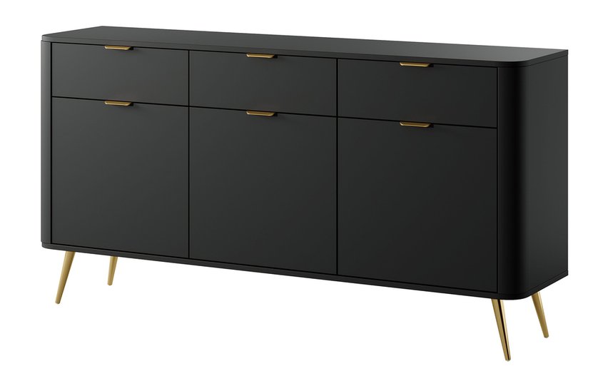 Oval three-door chest of drawers 163.5 cm Black