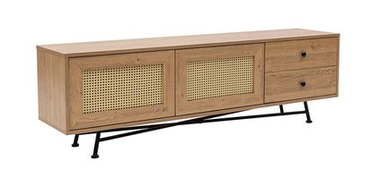 Crattale TV cabinet 180 cm with a natural rattan front