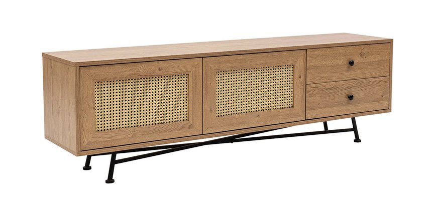 Crattale TV cabinet 180 cm with a natural rattan front