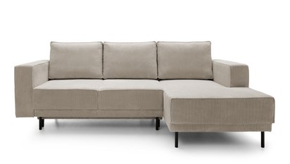 Rodario mini dark beige corner sofa with sleeping function with right-hand corduroy container