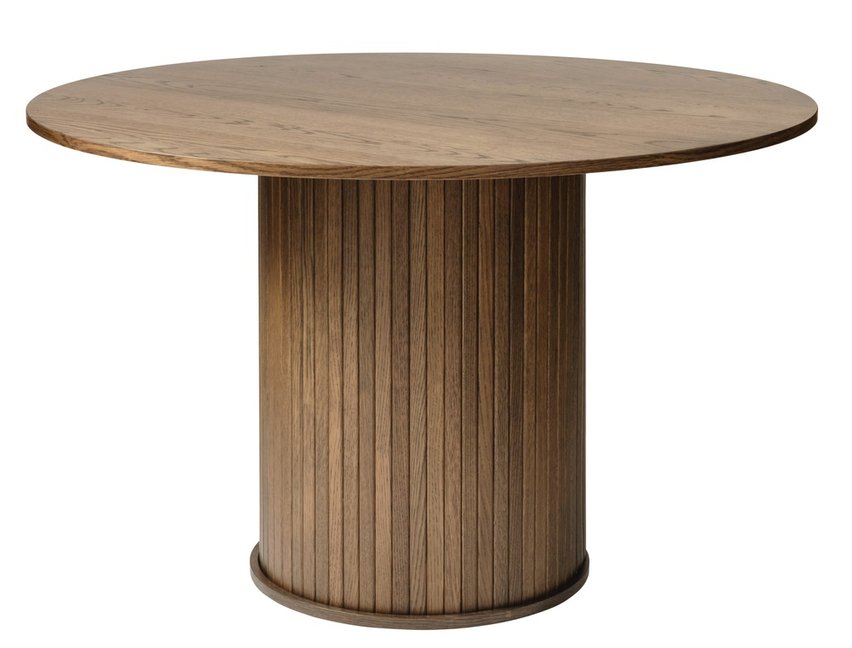 Gativel round table 120 cm with a round base, burnt oak slats