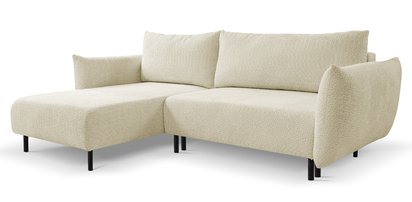 Candeiro corner sofa with sleeping function and bedding container, light beige boucle, universal