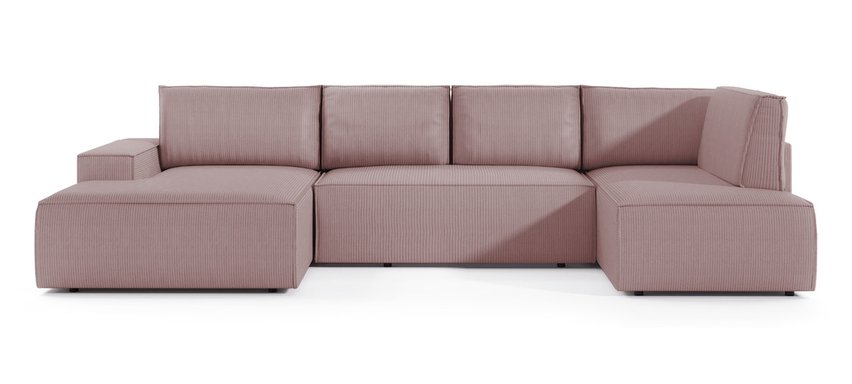 Corner sofa with sleeping function Farese New U-shaped with storage left side pink corduroy