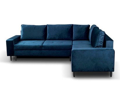 Corner sofa with sleeping function Ninetta Magic Velvet 2204 with a container in a hydrophobic fabric, velour legs, black, right-hand side