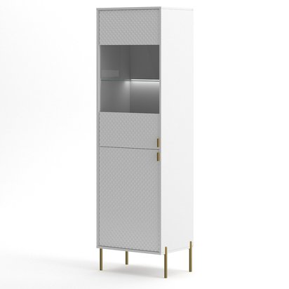 Calvio two-door display cabinet 190 cm fluted front, white with LED and gold legs