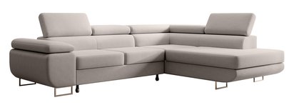 Stevil L-shaped corner sofa with sleeping function with Castel 04 container, easy-to-clean velvet, right-hand