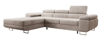 Ganta L-shaped corner sofa with sleeping function with Poso 100 container, left-hand corduroy