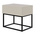 Veldio bedside table with milled front and drawer 50 cm Gray beige with black legs