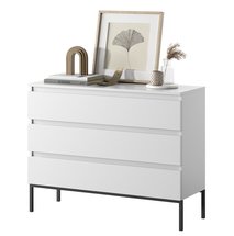 Bemmi White three-drawer chest of drawers with black legs