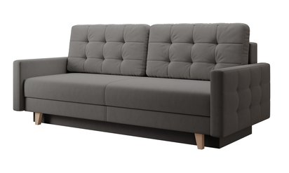 Verat three-seater sofa with storage, dark gray velvet, easy to clean