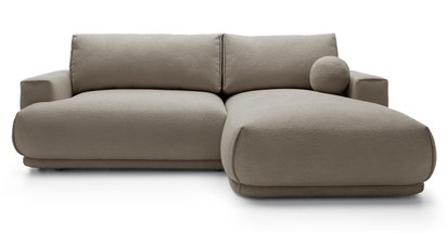 Divo Mini L-shaped corner sofa with sleeping function with a container, grey-beige boucle, right-hand