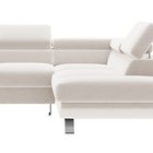 Carenero L-shaped corner sofa with sleeping function with storage and adjustable headrests, cream hydrophobic velvet, right-hand side