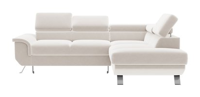 Carenero L-shaped corner sofa with sleeping function with storage and adjustable headrests, cream hydrophobic velvet, right-hand side