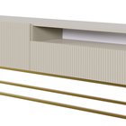 Veldio TV cabinet with a milled front and a 175 cm recess. Gray beige with gold legs.