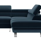 Bambito L-shaped corner sofa with sleeping function with storage and adjustable headrests, navy blue hydrophobic velvet, right-hand side