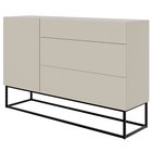 Veldio single-door chest of drawers with a milled front and three drawers 140 cm Gray beige with black legs