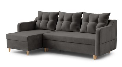 Corner sofa with sleeping function Bernial L-shaped with storage universal grey velvet