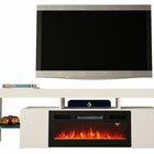 Hezre 200 cm TV cabinet with electric fireplace, white matt / white gloss