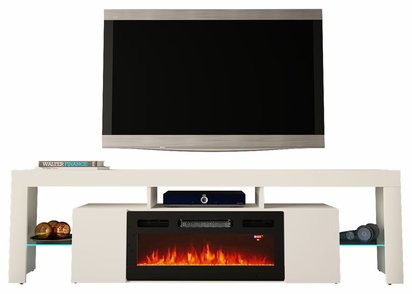 Hezre 200 cm TV cabinet with electric fireplace, white matt / white gloss