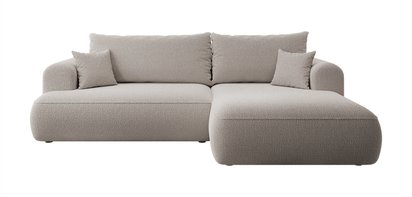 Ovo L-shaped corner sofa with sleeping function with a boucle container