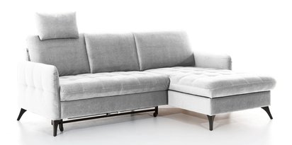 Corner sofa with sleeping function Casotti L-shaped with container and adjustable headrest gray hydrophobic velvet right-hand side