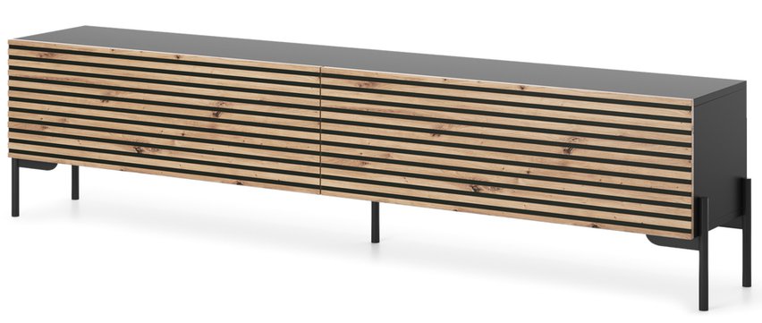 Lammelo TV cabinet 175 cm black/oak slats