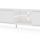 Meuble TV Bello avec façades à lamelles, 175 cm, blanc, LED, avec pieds dorés