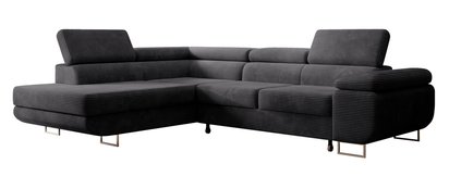 Stevil L-shaped corner sofa with sleeping function with Poso 34 container, left-hand corduroy