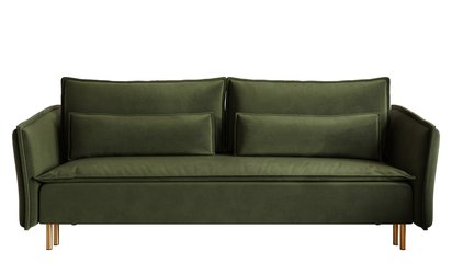 Ummo Magic Velvet 2295 three-seater sofa with a container, hydrophobic velor fabric, gold legs