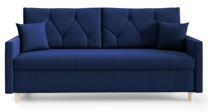 Zorra sofa bed with bedding container, navy blue velvet