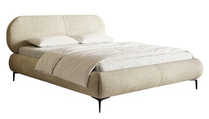 Upholstered bed 160x200 cm Ovalle with storage, metal frame, beige chenille, black legs